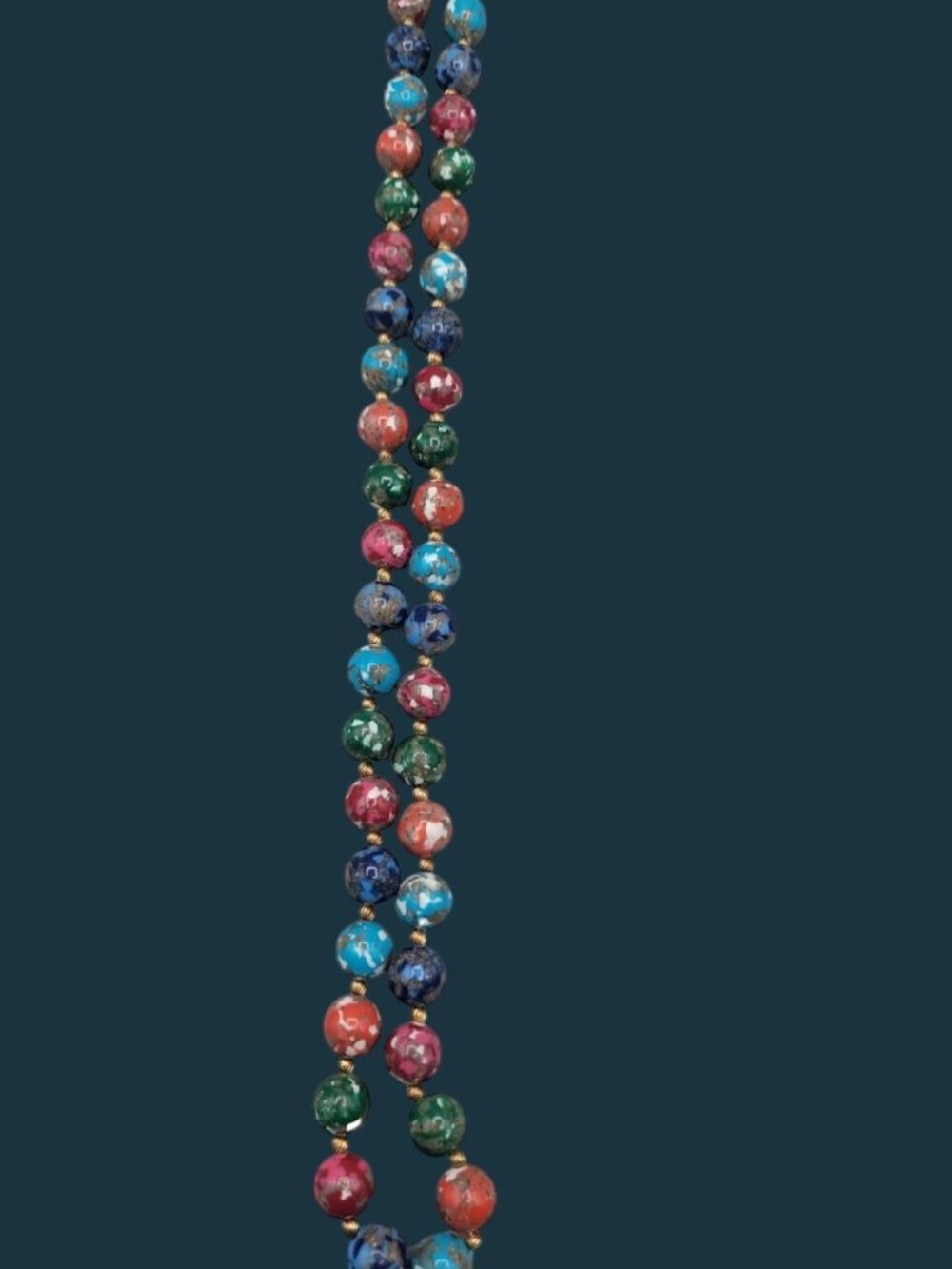 Vintage Murano Glass Bead Necklace Multicolor Mosaic Aventurine 11.5mm Beads 24" - Picture 7 of 9